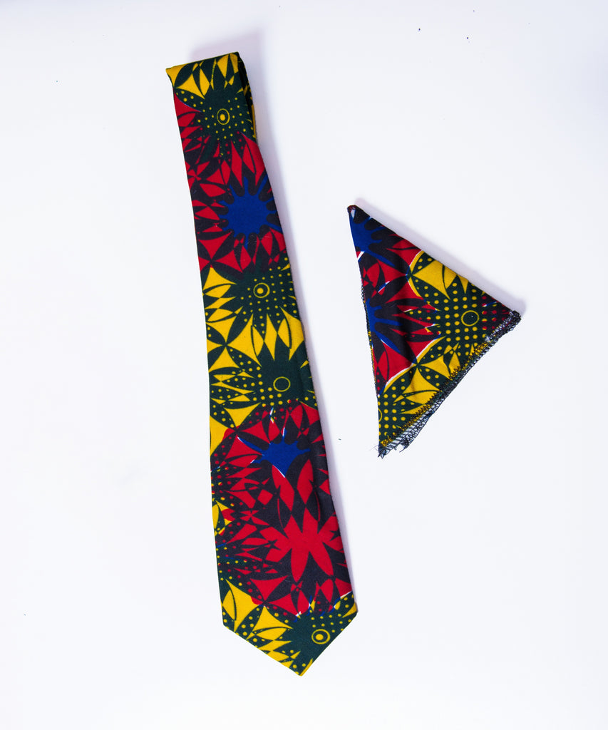 Red & Yellow Patterned Ankara Tie - Afrocentric Fashion Store-Ebbyz