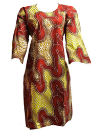 Brown/Yellow Funnel Sleeve Short Dress - Afrocentric Fashion Store-Ebbyz